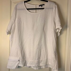 Linen Blend White Embroidered Blouse XXL Lightweight Summer Top Picadilly Canada